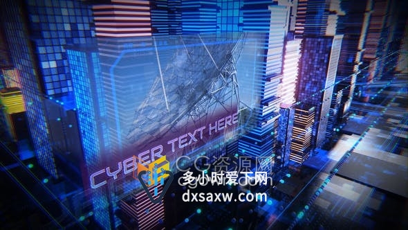全息赛博朋克虚拟城市幻灯片在线科技新闻技术介绍片头AE模板