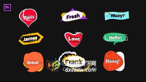 2D有趣气泡文字儿童节目卡通片名标题可爱贴纸标签动画PR模板