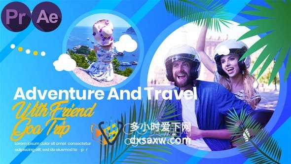 AE模板-冒险旅行海滩海岸酒店宣传绚丽多彩清爽图形动画视频效果