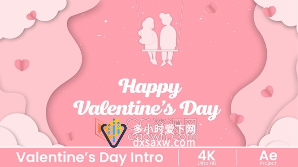 AE情人节快乐模板粉色浪漫视频片头Valentines Day Holidays