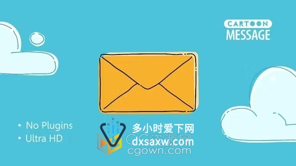 AE片头模板-有趣卡通消息留言可爱汽车信封邮件递送邀请卡动画