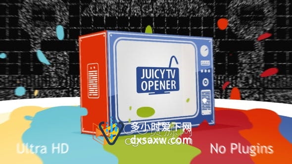 AE模板-复古卡通电视机故障噪点动画节目片头视频