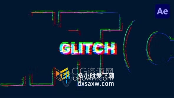 时尚动感创意故障文本介绍Glitch Text Intro制作AE标题文字动画模板