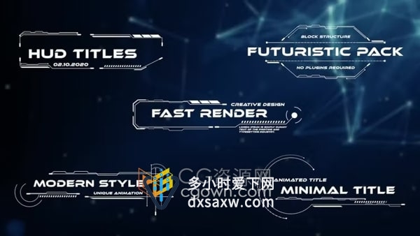 AE模板- 5个带有动画HUD元素文本标题超现代科技感字幕