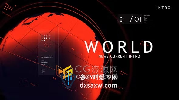 透明玻璃面板闪烁动画地球背景新闻广播网络直播包装片头-AE模板
