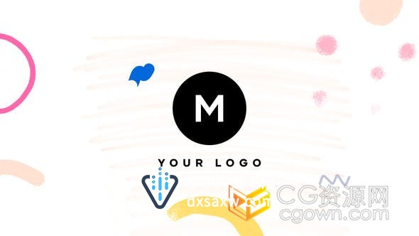 动态笔触动画水彩效果手绘笔刷标志LOGO片头-PR模板工程
