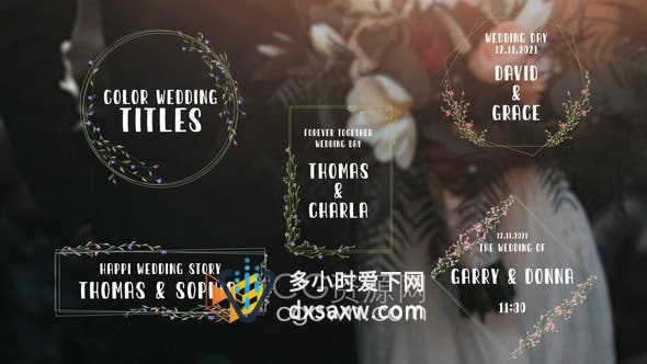 PR模板-小清新复古浪漫小碎花徽章美丽花环彩色婚礼标题