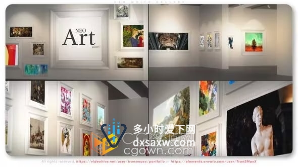 AE模板-优雅现代3D艺术美术馆画廊场景展示著名作品展览照片相册