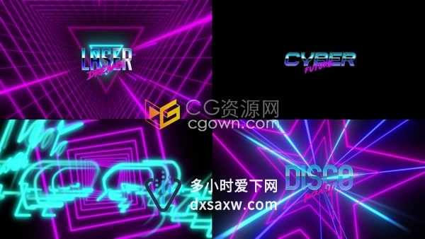AE标志模板-复古霓虹灯徽标disco夜总会LED屏幕Retrowave Logo