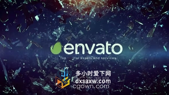 AE模板-大片即视感震裂玻璃碎片四散标志LOGO揭示片头