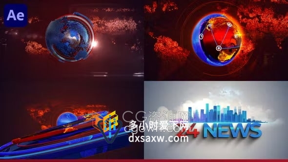 AE模板-新闻开场白商业信息技术新闻主题介绍新闻频道包装片头