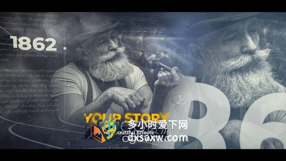 AE模板-历史幻灯片时间线介绍回忆旧照片视频相册动画纪录片