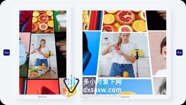 AE转场模板-多屏幕网格过渡适用垂直和方形屏照片动画转场