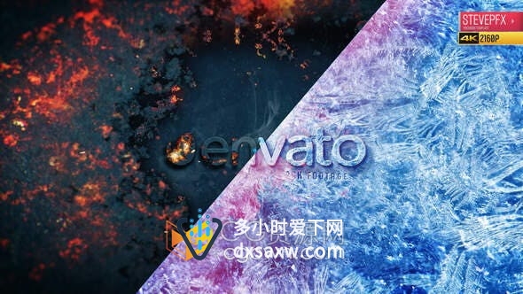 AE模板-熔岩冰冻动画制作冰火两重天效果标志片头