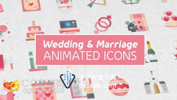 现代可爱甜蜜婚礼温馨时尚动态卡通图标动画AE模板