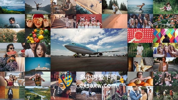 AE模板多帧拼贴视频墙马赛克相册效果动态旅行专辑公司演示卷轴幻灯片