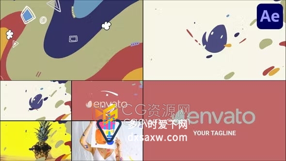 AE模板-卡通多彩液体水波浪效果品牌广告频道介绍Wave Logo揭示和过渡