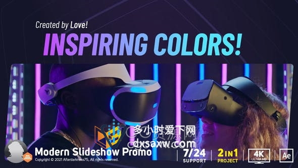 AE模板-时尚故障动态活力霓虹灯幻灯片电子竞技VR游戏介绍宣传片