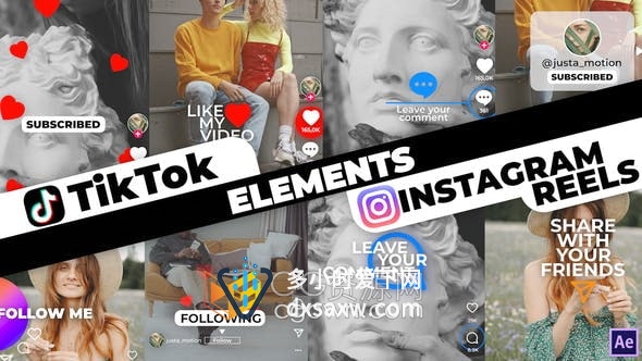 AE模板TikTok抖音instagram手机移动端社交网络小视频标题元素
