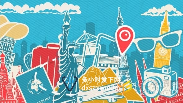 AE模板-地标旅行卡通娱乐运输导航地理教育电视节目包装过渡文本动画元素