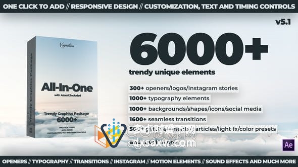 6000+ All-In-One Motion Trendy Graphics v5.1视频设计素材元素-PR模板AE脚本