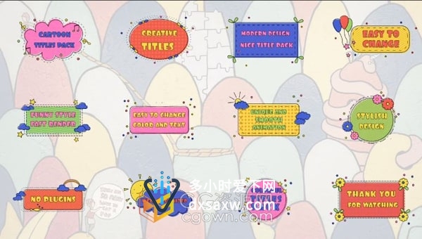 AE模板-七彩卡通标题包创建儿童视频娱乐节目可爱泡泡文本