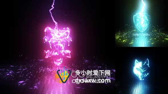 强大的电击效果闪电能量雷击标志LOGO动画AE模板