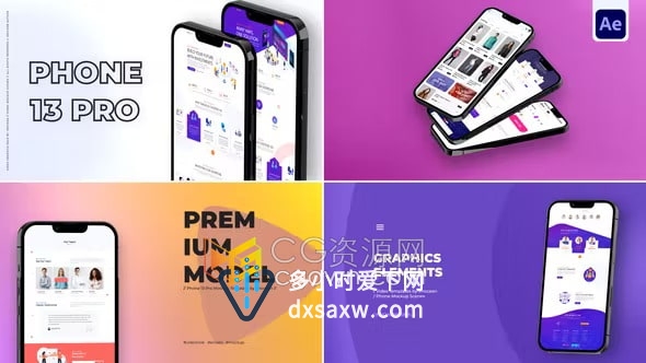 动画智能手机模型Phone13 Pro应用程序演示AE垂直视频模板