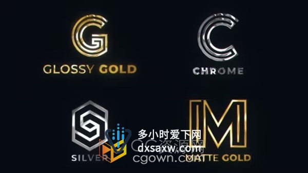 金/铬/银3种金属颜色LOGO演绎动画视频片头AE模板