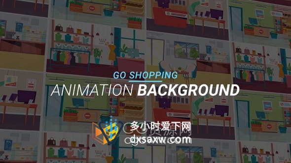 AE模板-卡通插图服装精品店咖啡厅电子产品专卖店购物场景解说动画背景