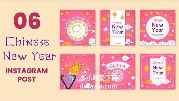 AE模板-2022农历新年元素社交媒体小视频帖子春节拜年祝福贺卡