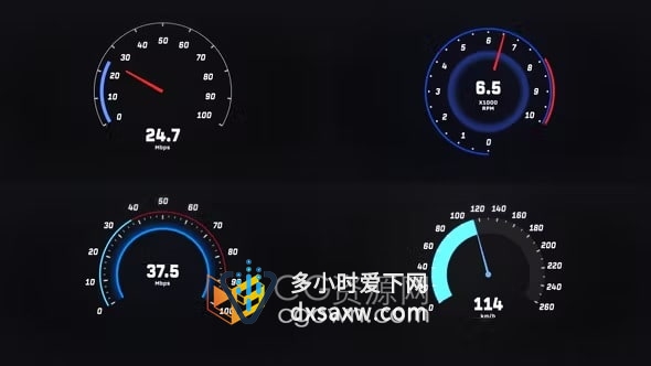AE模板-各种汽车仪表板数字显示器仪表盘平显转速表和时速表信息图表