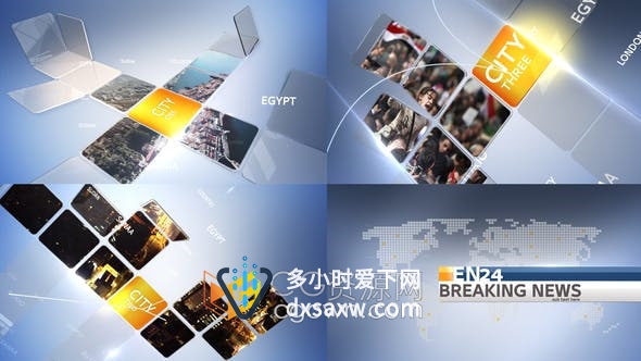 AE模板-3D方块铺展成世界地图虚拟布景突发新闻军事科技要闻包装开场白