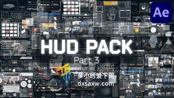 带音效18种3D模块化高科技元素HUD Pack- Part3AE模板