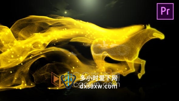 粒子特效奔跑马拖影光线效果演绎视频片头LOGO动画-PR模板