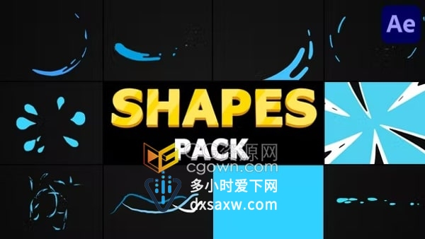 AE模板-2D卡通液体飞溅水波浪喷雾流动图形动画包Shapes Pack