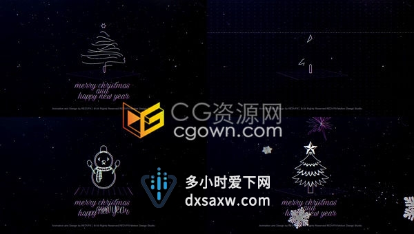 圣诞新年节日主题发光粒子雪花元素动画故障效果展示祝福视频-PR模板/AE模板