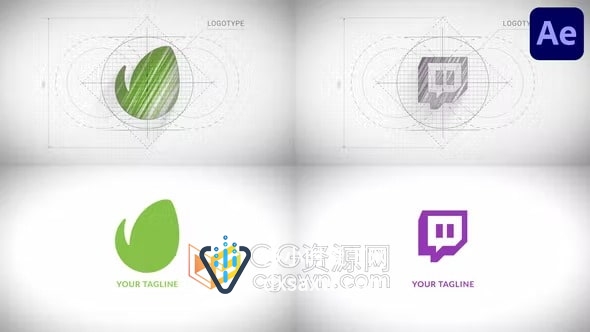简约风格时尚绘图标志LOGO动画AE片头模板
