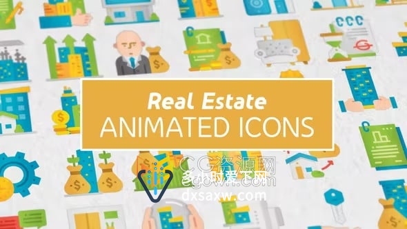 AE模板-用于卡通建筑解说视频的房地产现代平面动画图标