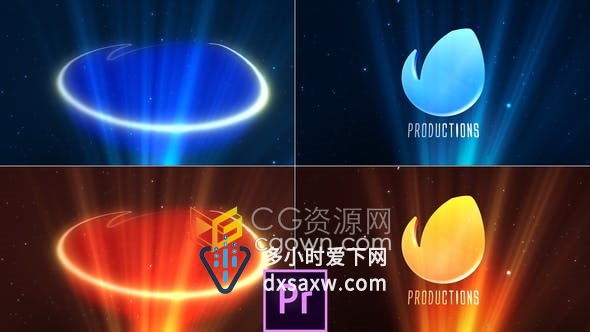 PR模板-镜头光晕大气光爆效果Ray射线描边显示3d标志logo动画