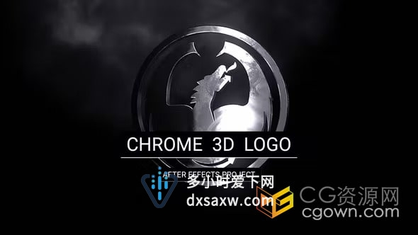 黑暗背景烟雾效果镀铬金属3D标志动画-AE模板