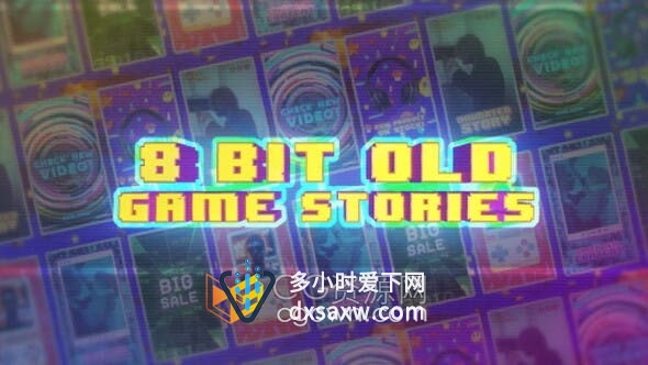 AE模板-垂直分辨率8bit复古游戏动画背景社交媒体故事包装展示