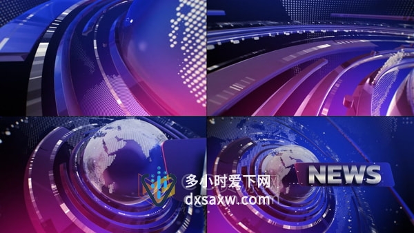 News Intro AE模板3D场景地球元素围绕新闻广播政治电视节目视频片头