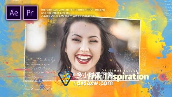 AE与PR模板-滴水墨油漆刷飞溅动画灵感幻灯片宣传视频相册