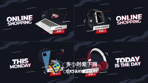 AE模板-故障效果展示电商平台网店销售折扣预告商店新品介绍视频广告