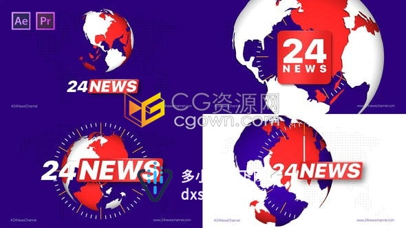 24NEWS新闻频道包装制作AE与PR模板下载广播电视节目片头字幕条效果