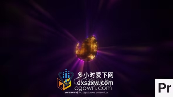 PR模板-多彩闪烁体积光效果复古夜总会舞厅风格标志LOGO动画