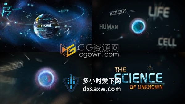 AE科技片头模板-创意神秘科学介绍行星地球物理生物微观世界时间旅行等主题