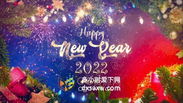 PR模板-闪亮发光装饰品舞动粒子金色光带动画效果创建有趣新年祝福电子贺卡
