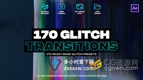 AE转场效果模板170 Glitch Transitions毛刺故障特效视频转场